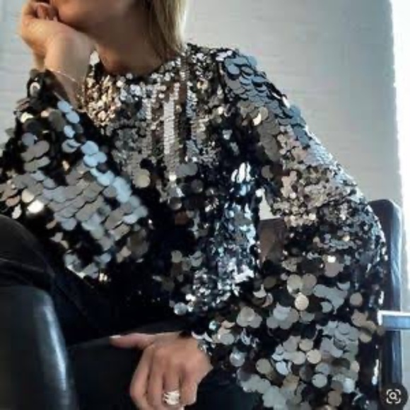 Zara Black and Silver Sequin Crop Top - Picture 2 of 5